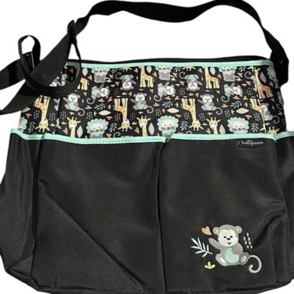 Baby Boom Diaper Bag Tote Giraffes, Monkey, Lion Print Brown w/ Changing Pad NEW